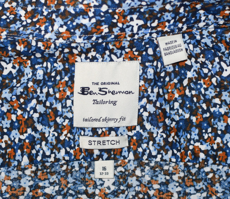 メンズ Ben Sherman "Tailored Skinny Fit" ブルー/ブラウン フローラル ロングスリーブ ボタンアップ シャツ - 16 32-33