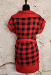 Women's Admit One Black/Red Plaid Cowl Neck Knit Sweater Dress - L