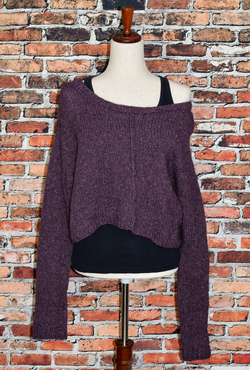 Purple Knit Off the Shoulder Sweater