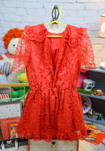 Girl's Red Lace Drop Waist Short Sleeve Party Dress