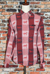 Red & Brown Plaid COWGIRL HARDWARE Flannel Button Up Shirt w/ Horse Detailing