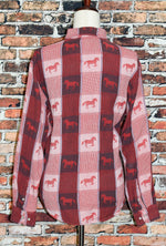 Red & Brown Plaid COWGIRL HARDWARE Flannel Button Up Shirt w/ Horse Detailing