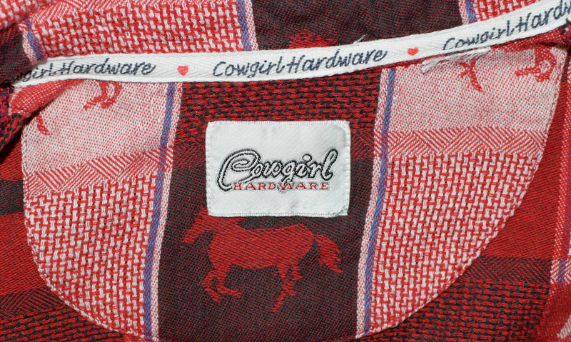 Red & Brown Plaid COWGIRL HARDWARE Flannel Button Up Shirt w/ Horse Detailing