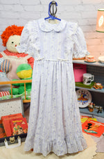 Girl's Vintage White & Purple Striped Floral Short Sleeve Dress