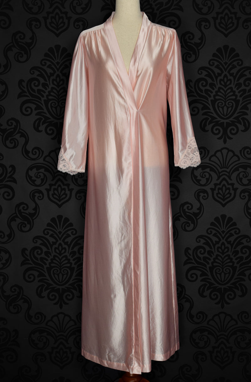 Vintage 60s Pink LORRAINE Arnel Long Sleeve Peignoir Robe - S