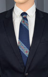 Vintage Marc de Paris Dark Blue Geometric Striped Necktie