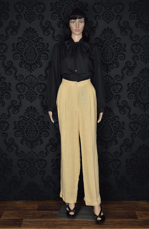 Women's Vintage 90s Donna Karan New York DKNY Beige Linen Made in Italy Suit Pants