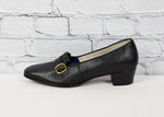Women's Vintage 80s Foot-So-Port Stepettes Black Kiltie Buckle Pump Heels - 9 2A/B