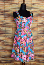 Women's Beach Bash! By Art & Tatyana Pink Floral Turquoise Pinup Rockabilly Dress - S