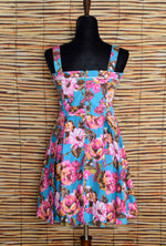Women's Beach Bash! By Art & Tatyana Pink Floral Turquoise Pinup Rockabilly Dress - S