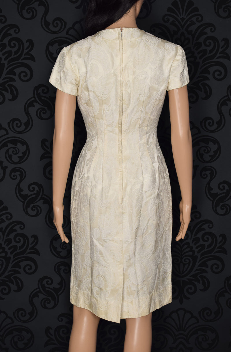 Vintage 60's Ivory UNBRANDED Silk Brocade Wedding Cocktail Dress - 10