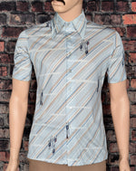 Men's Vintage 70's Chemise Et Cie Striped Nylon Button Up Shirt - M