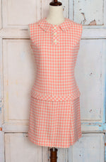 Vintage 60s Pink & White BYER CALIFORNIA Gingham Wool Drop Waist Romper