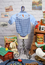 Boy's Infant 4 Rodeo Blue Plaid Snap Button Western Long Sleeve Onesie - 0-3 mos