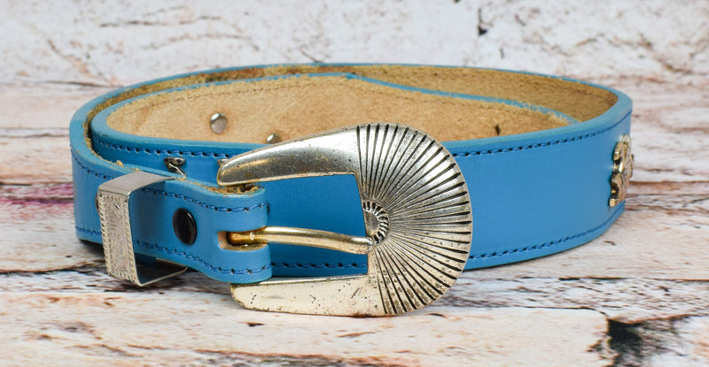 Women's Vintage Nocona Teal Leather Western Belt w/ Metal Animal Accent Pieces - 30