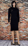 Vintage 90's Black ANDREA JOVINE Wool Padded Shoulder Long Sleeve Dress - L