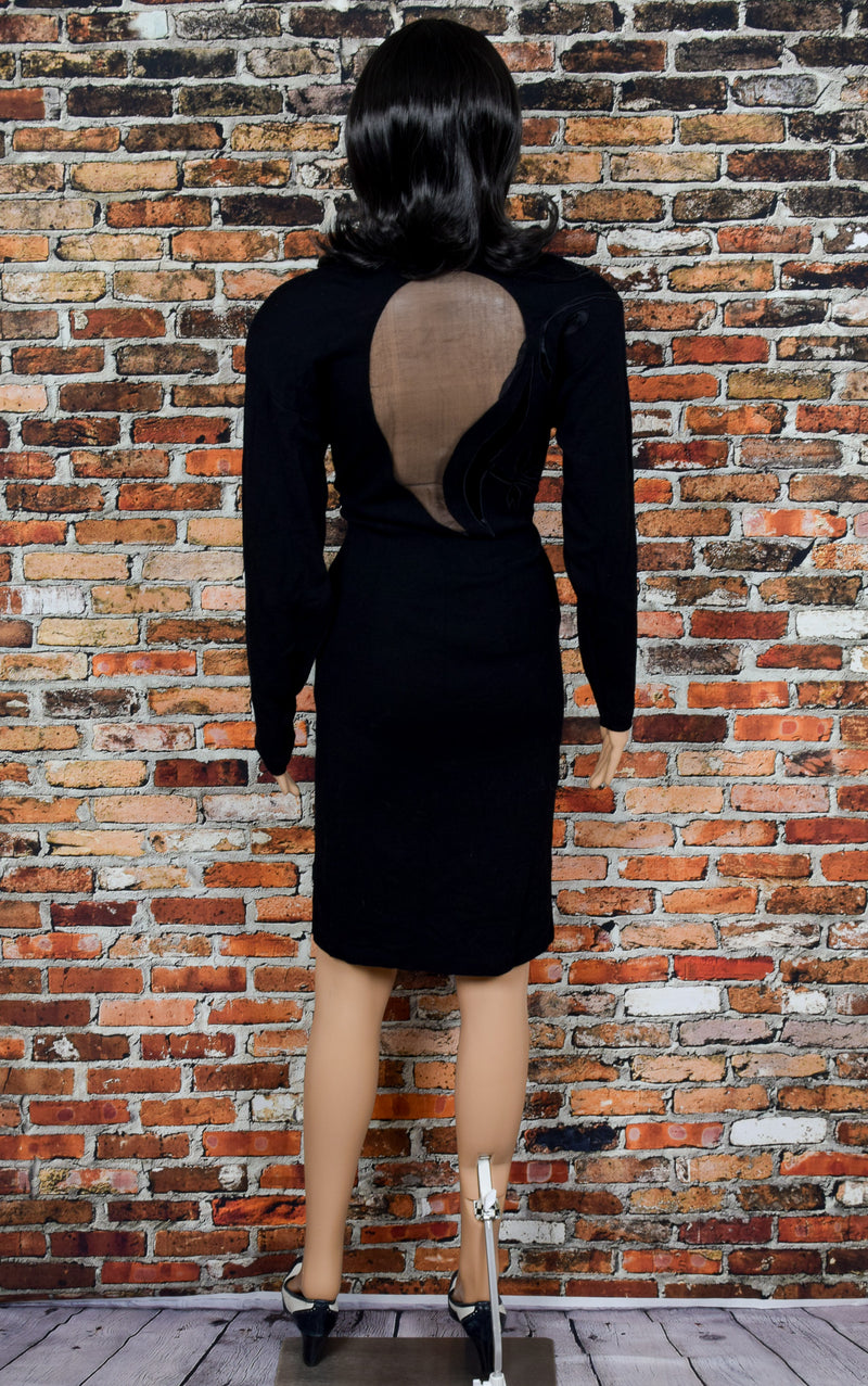 Vintage 90's Black ANDREA JOVINE Wool Padded Shoulder Long Sleeve Dress - L