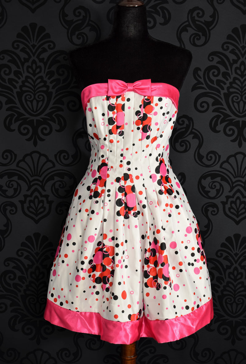 Vintage 90's White & Pink Polk-dot JESSICA McCLINTOCK for GUNNE SAX Strapless Party Dress - 9 Vintage 90's White & Pink Polk-dot JESSICA McCLINTOCK for GUNNE SAX Strapless Party Dress - 9