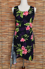 Vintage Black & Pink Floral TWO PALMS Sleeveless Hawaiian Wrap Dress - L