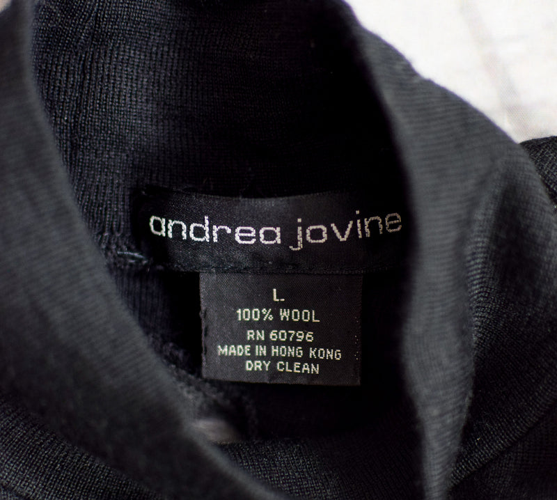 レディース ヴィンテージ 80 年代 Andrea Jovine ブラック ウール パッド入り ショルダー 長袖ドレス - L