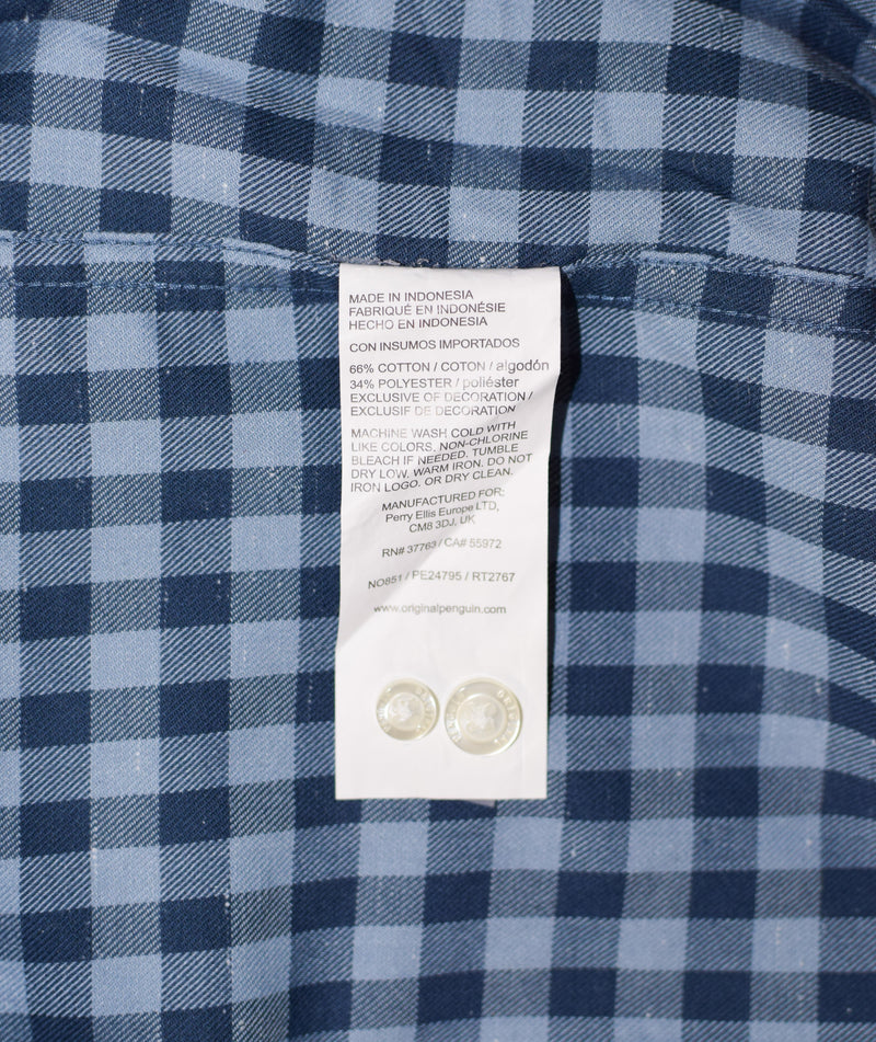 NEW W/ TAGS Men's Original Penguin Dark Blue Checkered Long Sleeve Button Down Shirt - L