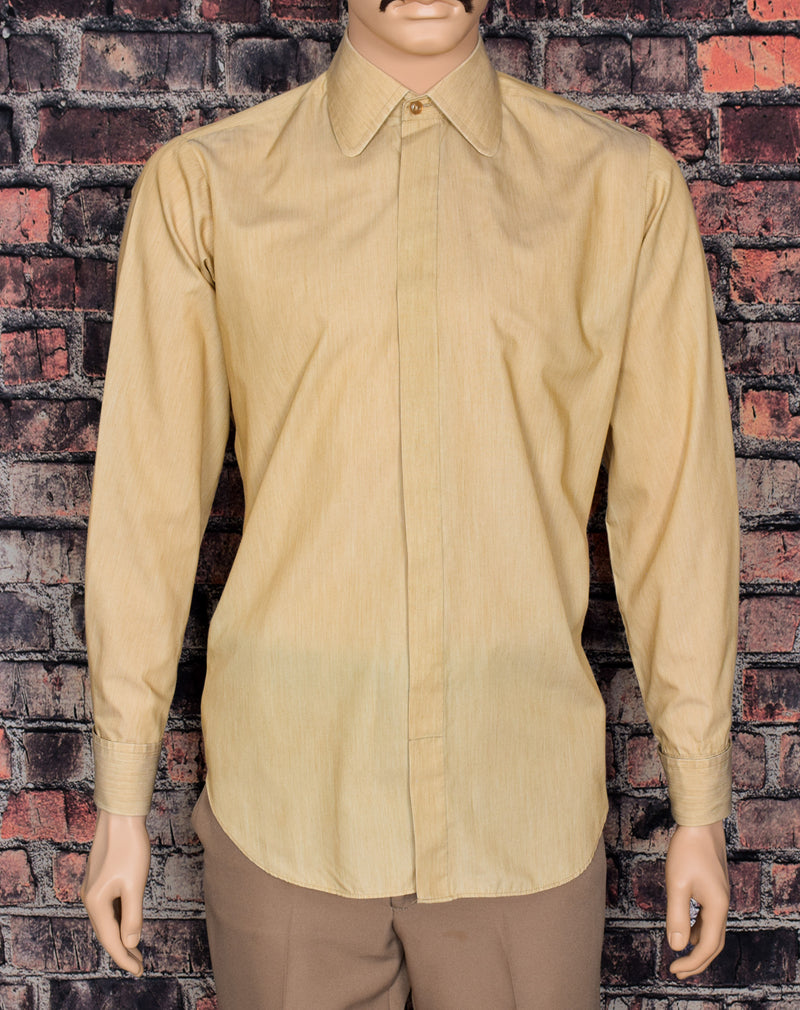Men's Vintage St. Michael Tan Long Sleeve Hidden Button Up Dress Shirt - 15-1/2"