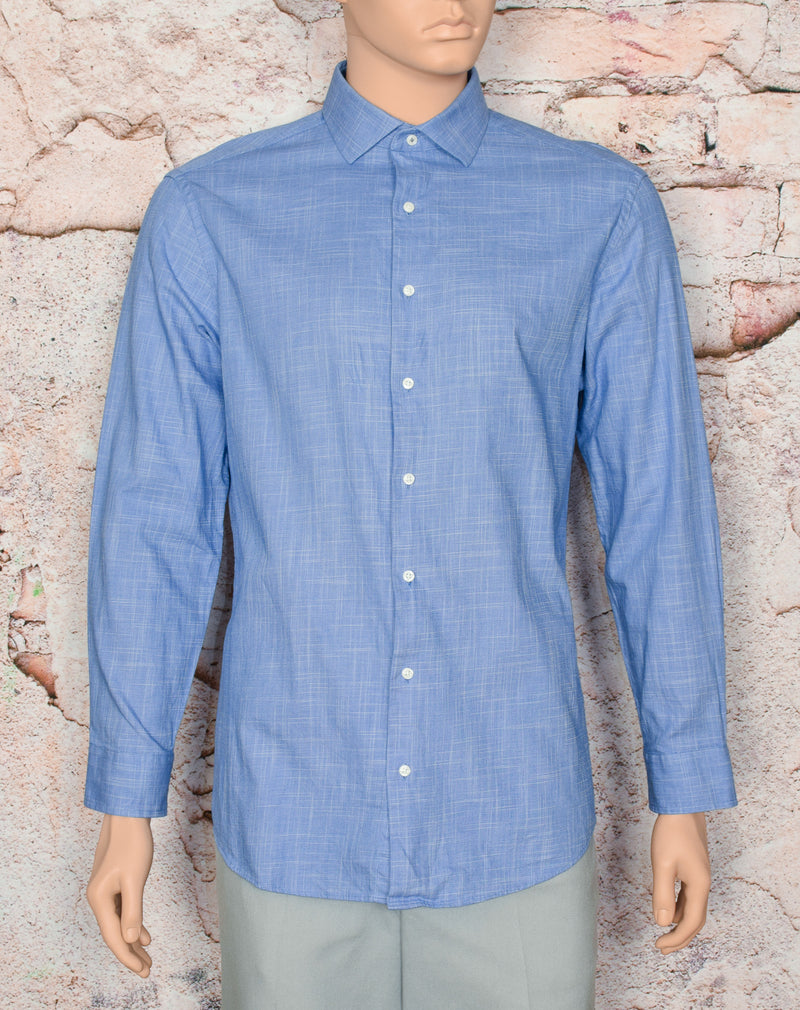 Blue & White Strokes BEN SHERMAN Tailored Slim Fit Long Sleeve Button Up Shirt - 16-1/2, 32-33