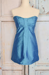 Vintage 90s Blue Silk COREN MOORE Strapless Mini Dress