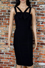 Women's Janie Bryant for Unique Vintage Black Wiggle Sleeveless Dress w/ Bow Accent - M
