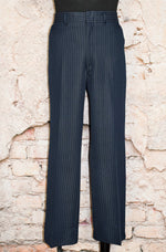 Vintage 90s Dark Blue & White Pinstripe Polyester Dress Pants