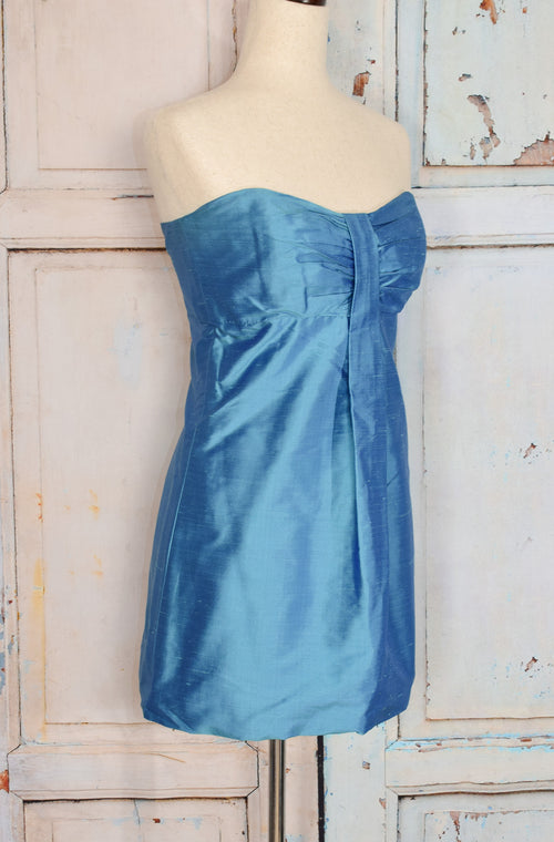Vintage 90s Blue Silk COREN MOORE Strapless Mini Dress