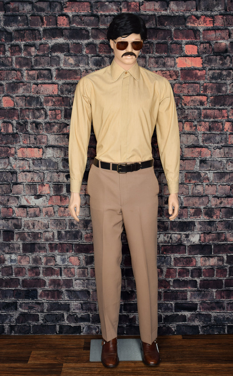 Men's Vintage St. Michael Tan Long Sleeve Hidden Button Up Dress Shirt - 15-1/2"