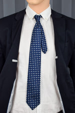Blue & White Diamond Polyester Textured Necktie