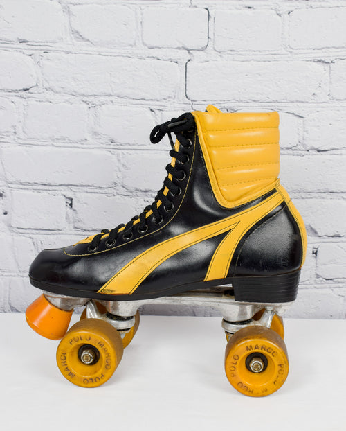 Vintage Marco Polo Warrior Black & Yellow Roller Skates - 8