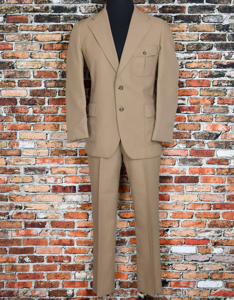 Vintage 70s Striped Style Khaki Brown 2pc. Polyester Suit