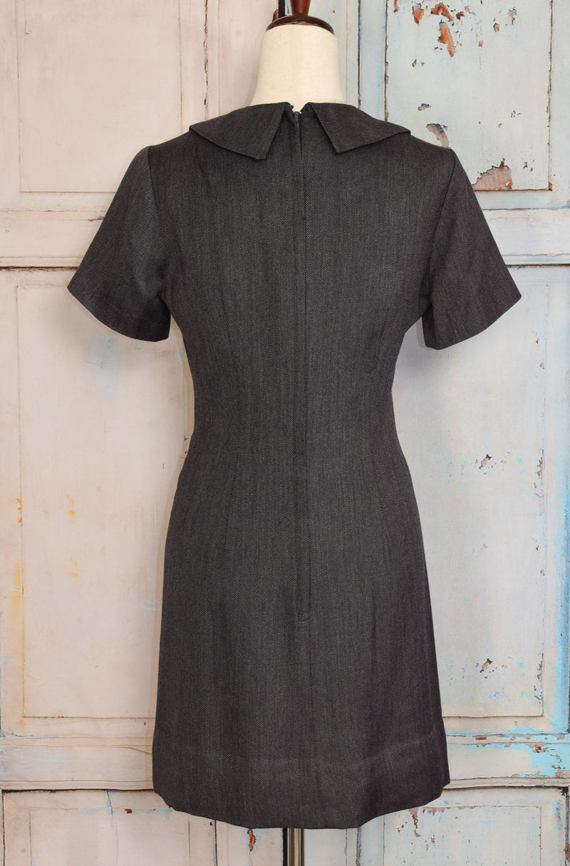 Vintage 60s Black & Grey Striped TAMMY ANDREWS Short Sleeve Dress