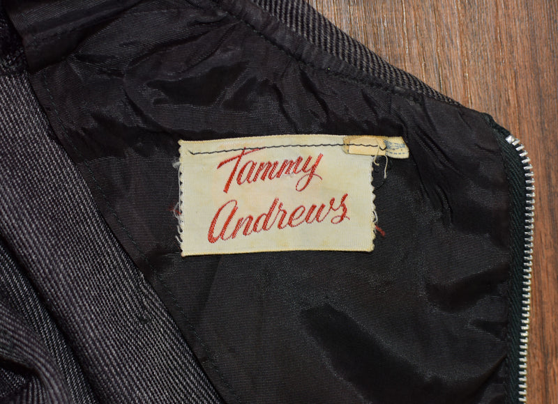 Vintage 60s Black & Grey Striped TAMMY ANDREWS Short Sleeve Dress