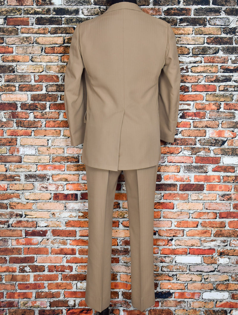 Vintage 70s Striped Style Khaki Brown 2pc. Polyester Suit