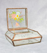 Vintage Embossed Glass Jewelry Box w/ Floral Decal