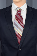 Vintage Marc de Paris Red/Grey/Cream Diagonally Striped Necktie