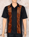 Vintage 90's Black/Orange Velour Cheetah Print COCKTAIL HOUR Rockabilly Bowling Shirt - M