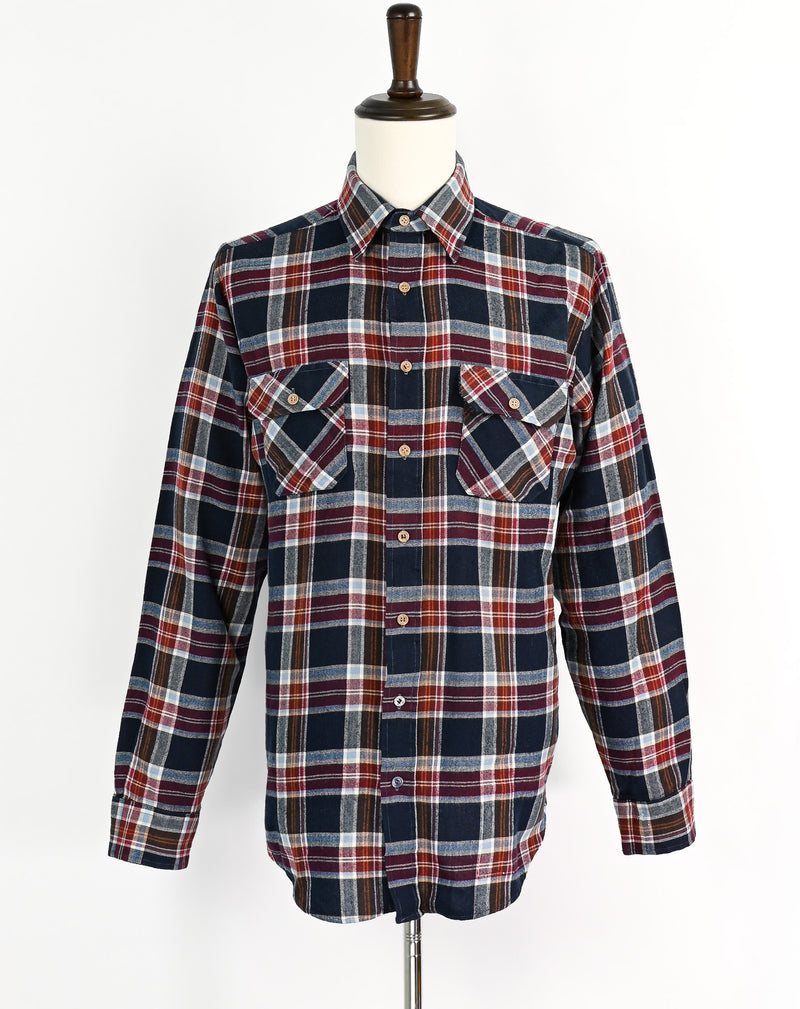 Vintage 90s Blue & Maroon Plaid SEARS X-Tall Long Sleeve Flannel Shirt - L