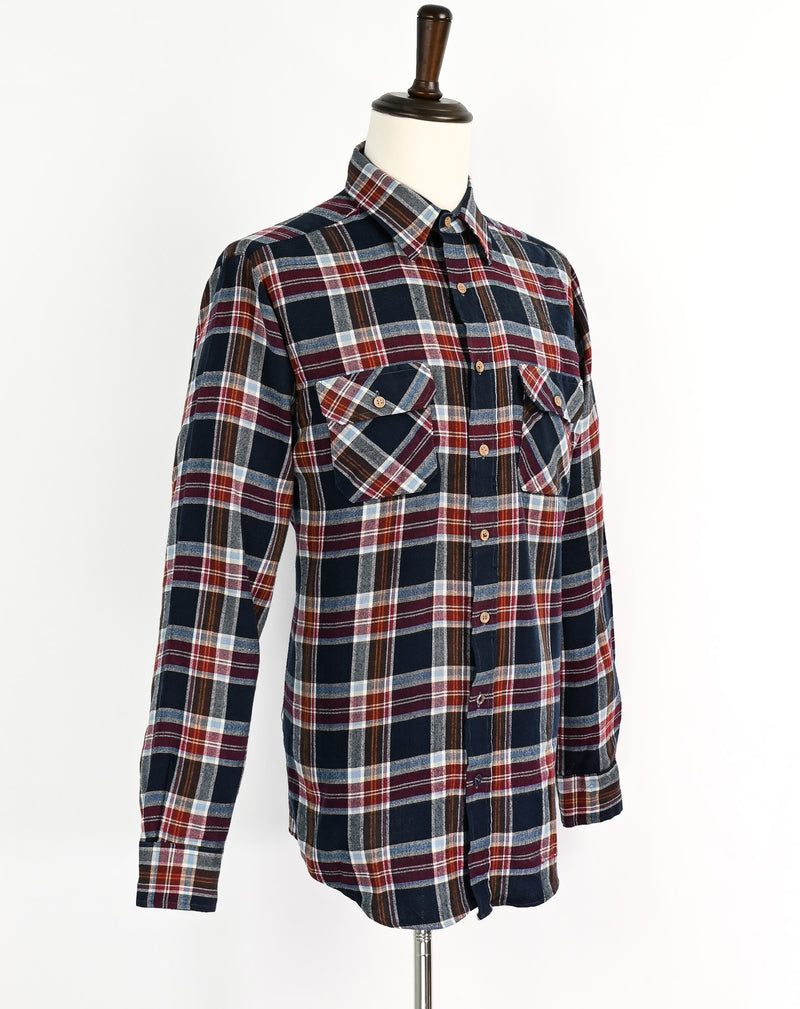 Vintage 90s Blue & Maroon Plaid SEARS X-Tall Long Sleeve Flannel Shirt - L