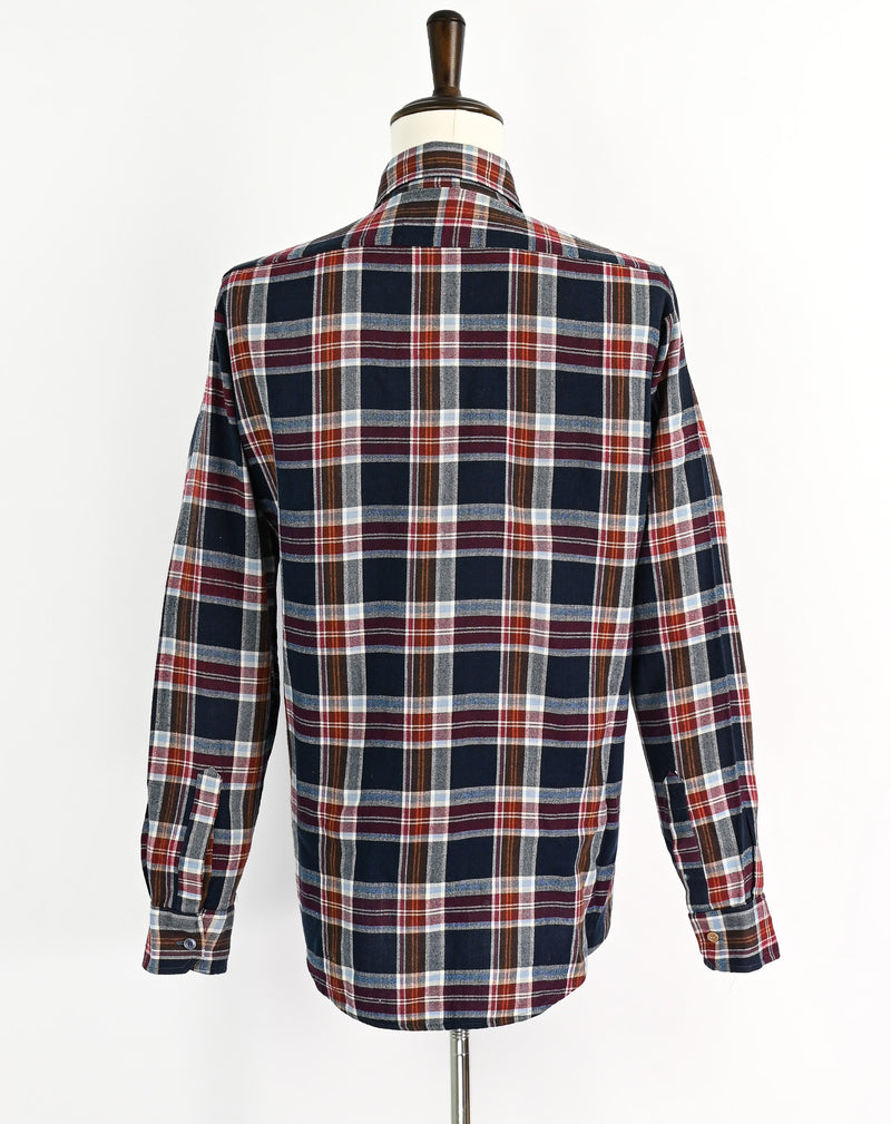 Vintage 90s Blue & Maroon Plaid SEARS X-Tall Long Sleeve Flannel Shirt - L