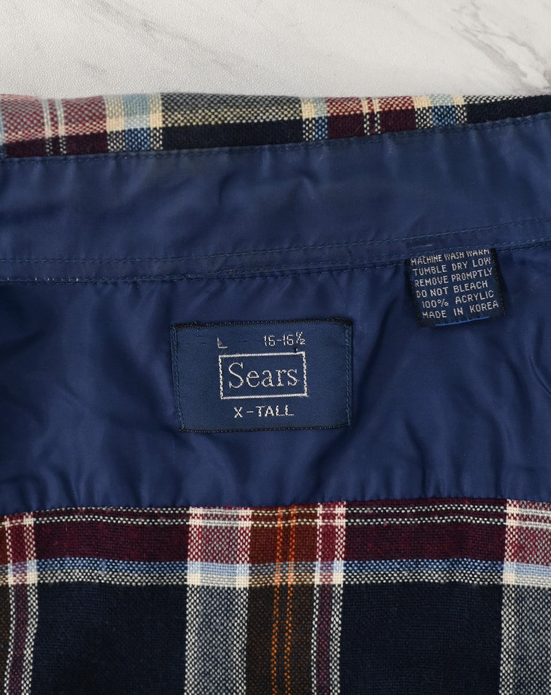Vintage 90s Blue & Maroon Plaid SEARS X-Tall Long Sleeve Flannel Shirt - L
