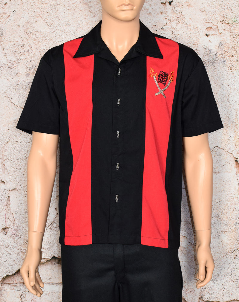 Black/Red STEADY "Last Call" Retro Bowling Shirt - M