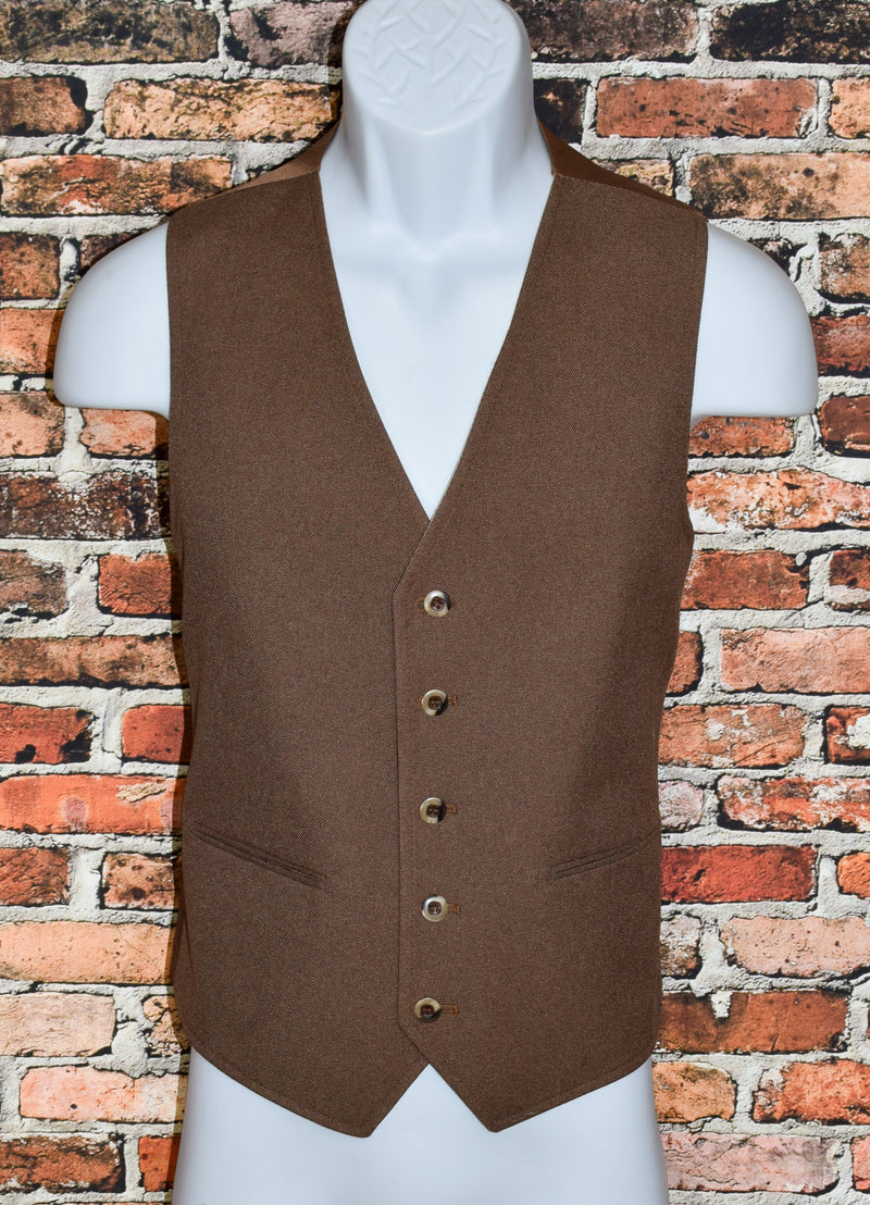 Vintage Faux Suede Beige & Brown Reversible Suit Vest - 40A