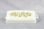 Vintage Pyrex Green Daisy White Ceramic Butter Dish
