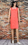 Women's Vintage 60s Montgomery Ward Peachy Pink Snap Button Diner Style Sleeveless Dress - 12