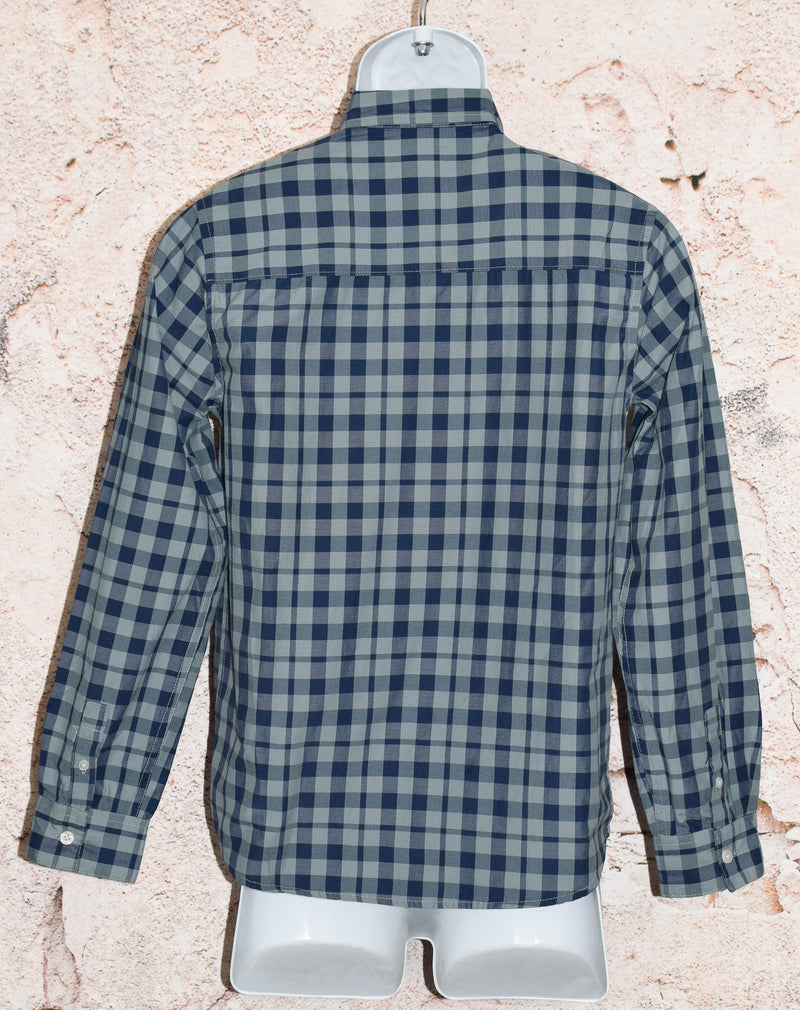 Grey & Blue Checkered ORIGINAL PENGUIN Long Sleeve Button Down Shirt - L (14-16)